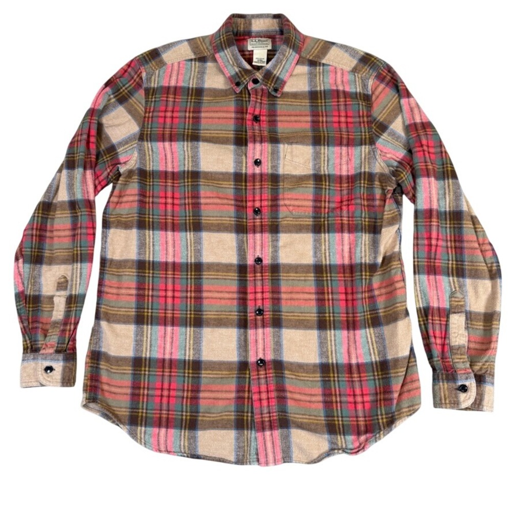 LL Bean Mens Flannel Shirt Medium Regular Plaid Cotton Traditional Fit 228061